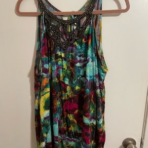 Plus Size Beaded Abstract Halter Style Tank